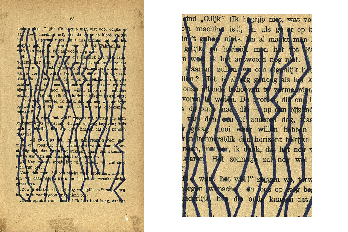 Andere eind, (with detail), 18 x 11.3 cm, ink on newspaper, 1989