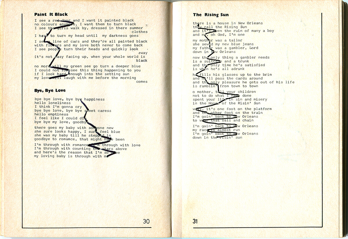 NCSV Kampliederenbundel, page 30+31 of 91 pages, 14.1 x 20.5 cm, ink on book, 1990
