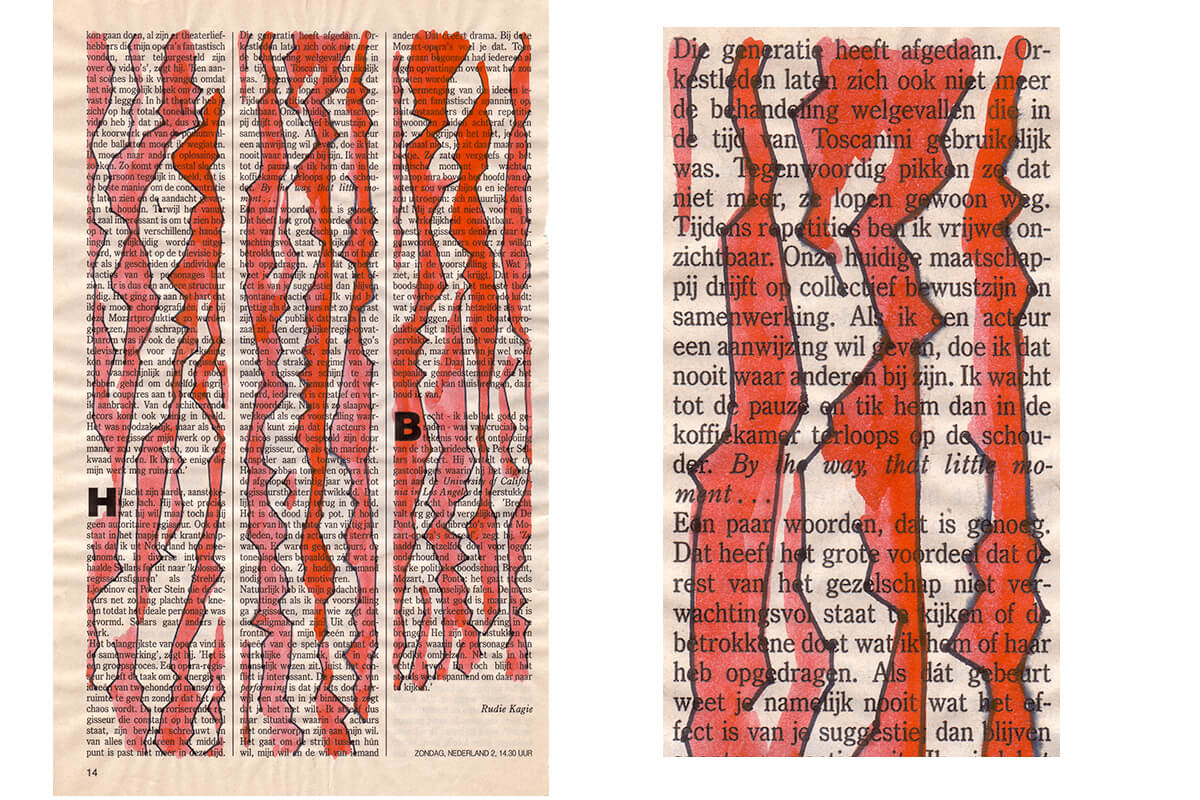 Roodgebergte, pag.14 of 4pag. (with detail), 25 x 15.5 cm, ink on newspaper, 1990