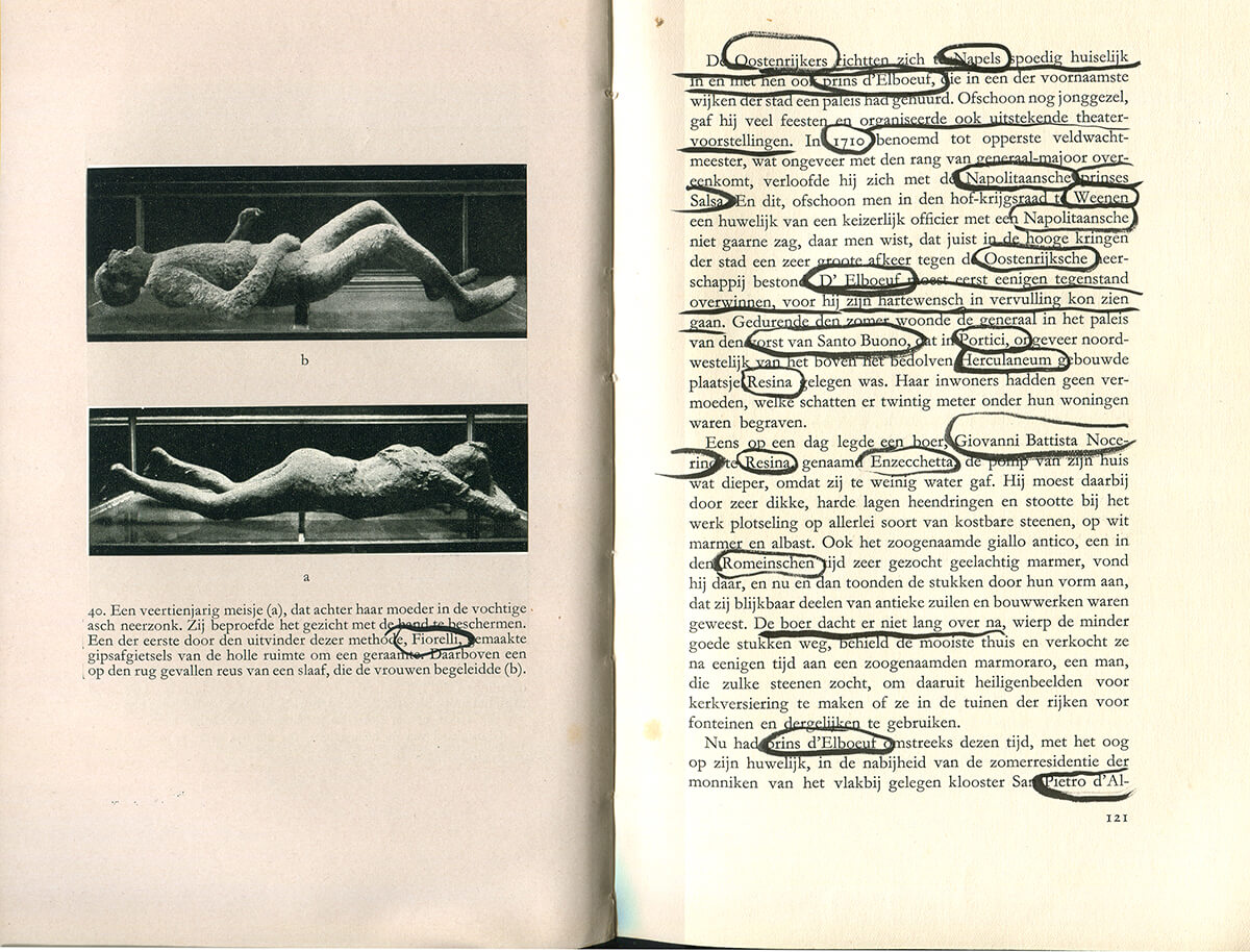 Pompeii, page 120+121 of 265 pages, 23.3 x 33 cm, ink on book, 2000