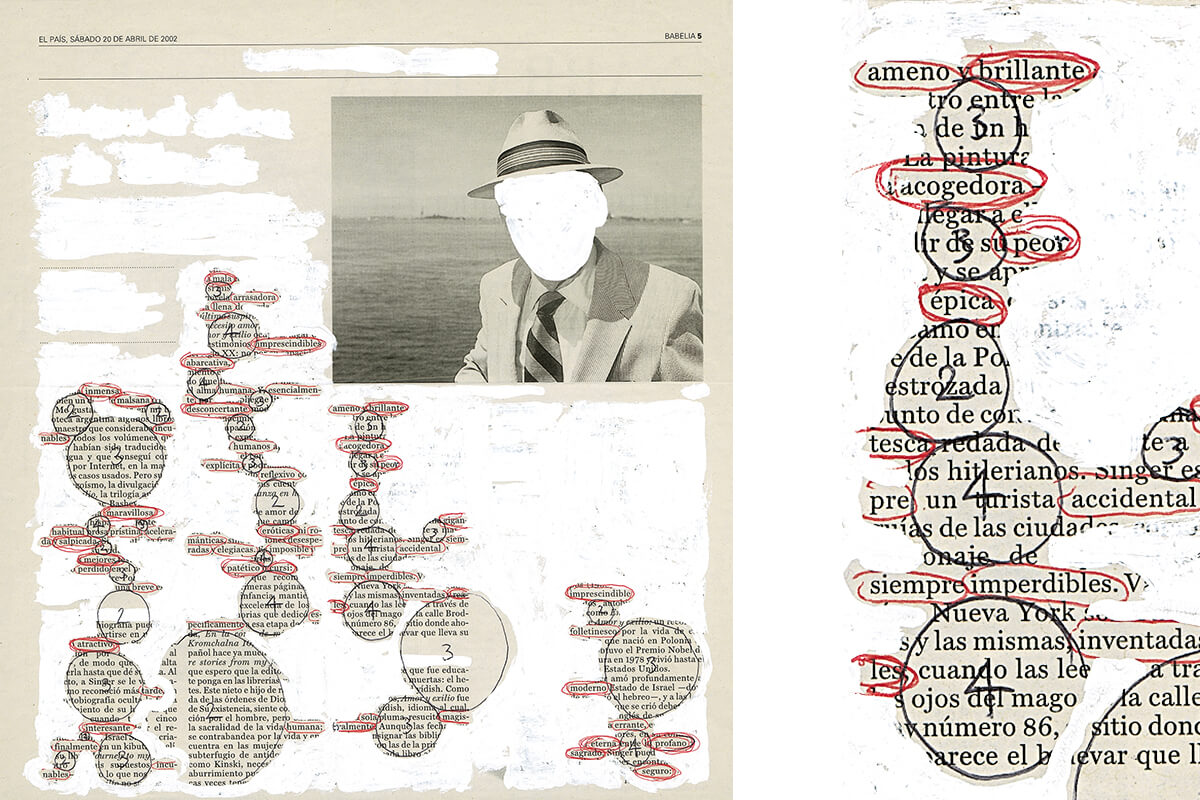 Inmensa malsana, (with detail), 30.5 x 28 cm, ink and correction fluid on newspaper, 2002
