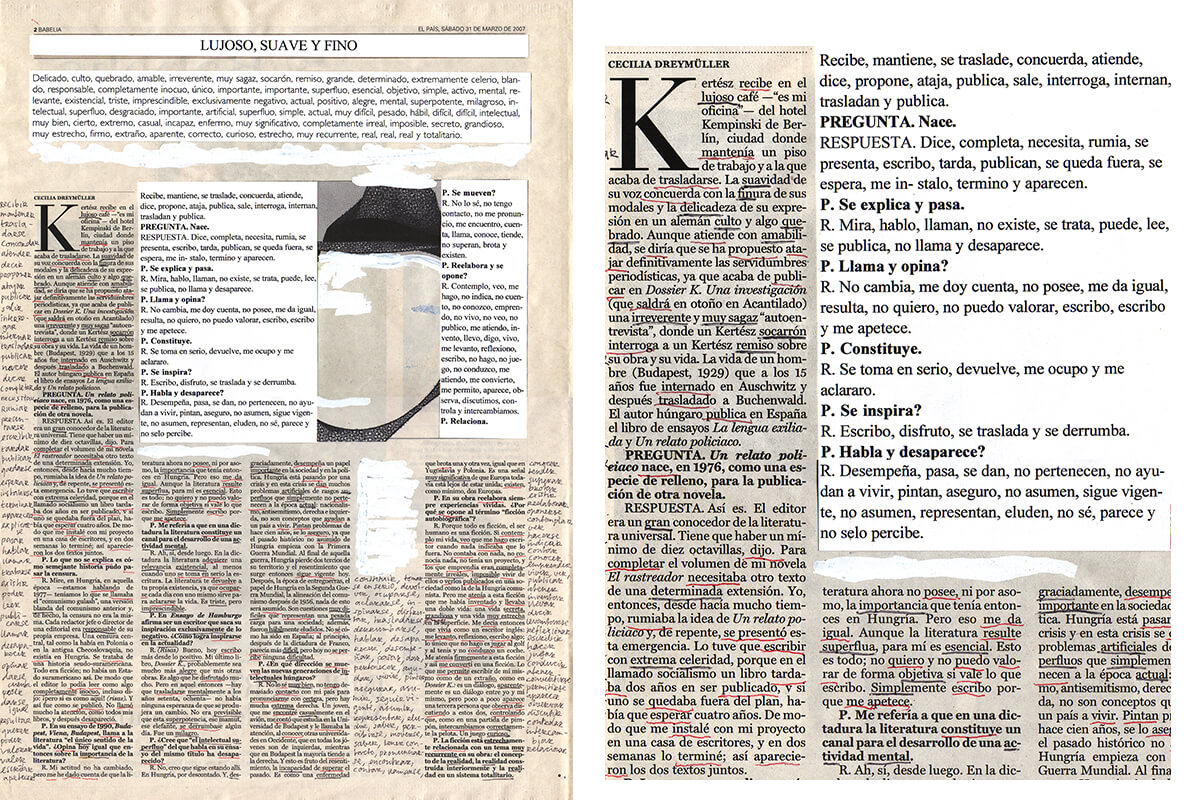Lujoso (with detail), 41 x 29.5 cm, ink on newspaper, 2007