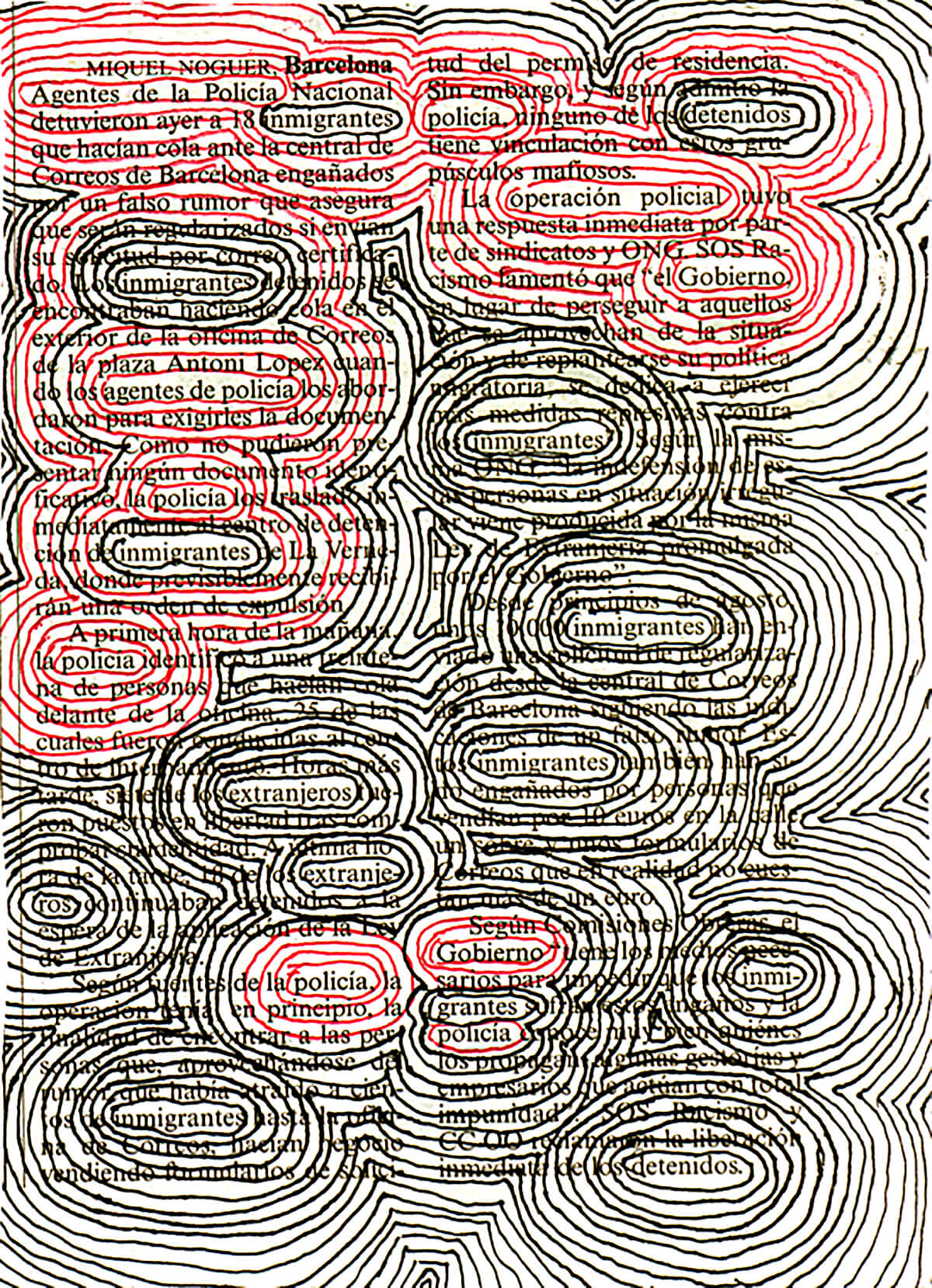 Agentes e inmigrantes, 18 x 26 cm, ink on newspaper, 2008