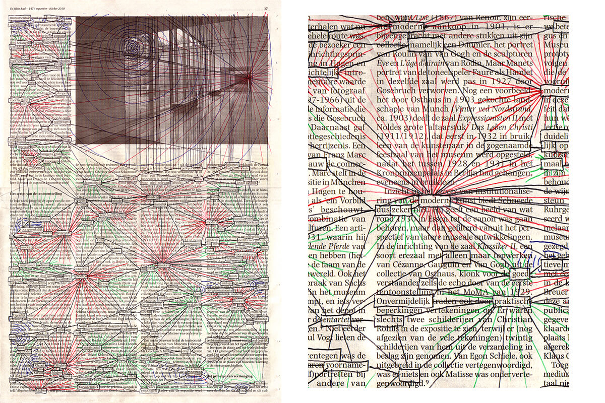 Monumentaal intiem (with detail), 40.4 x 29.4 cm, ink on newspaper, 2010