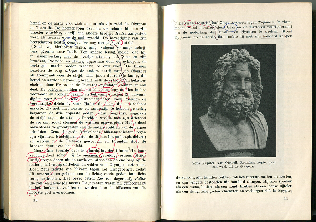 Van Goden en Helden, page 10+11 of 324 pages, 19.5 x 28.5 cm, ink on book, 2010