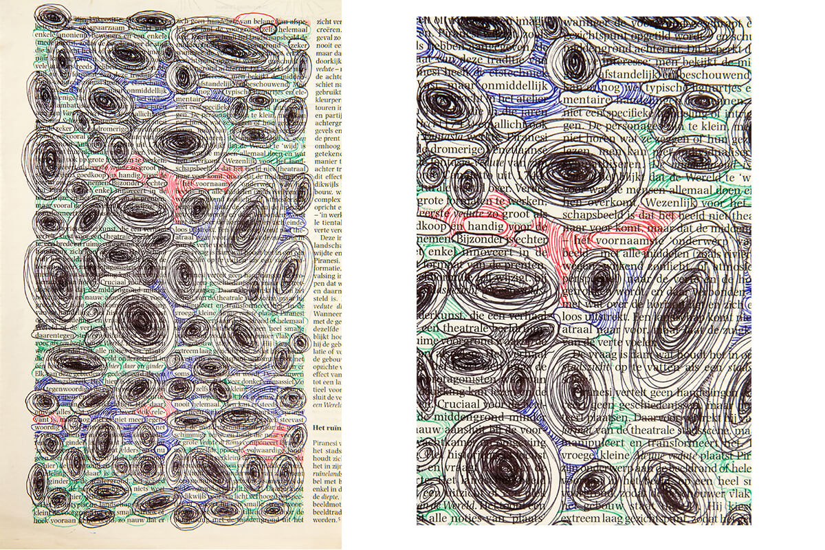 Spaarzaam (with detail), 25,5 x 16 cm, ink on newspaper, 2011