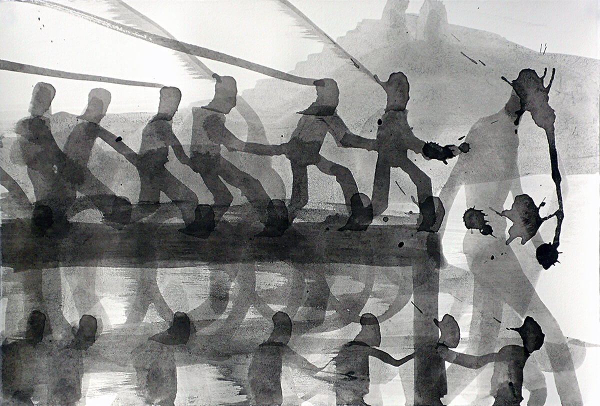 untitled (army, gas-mask), 30 x 46 cm, ink on paper, 2011