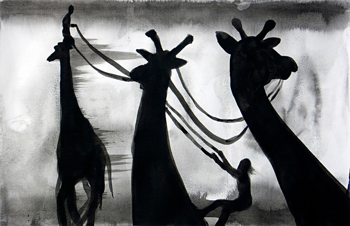 untitled (giraffe hunt), 32 x 50 cm, ink on paper, 2011