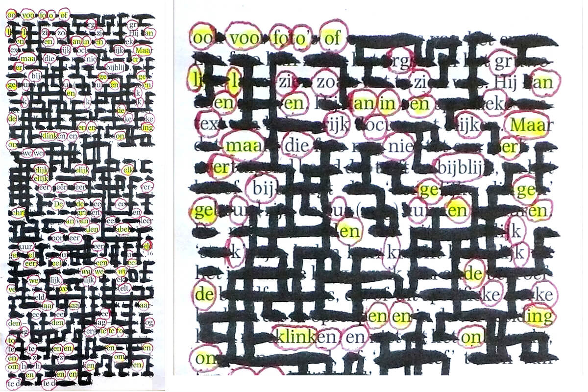 Oo-voo-fo (with detail), 23 x 9 cm, ink on newspaper, 2013