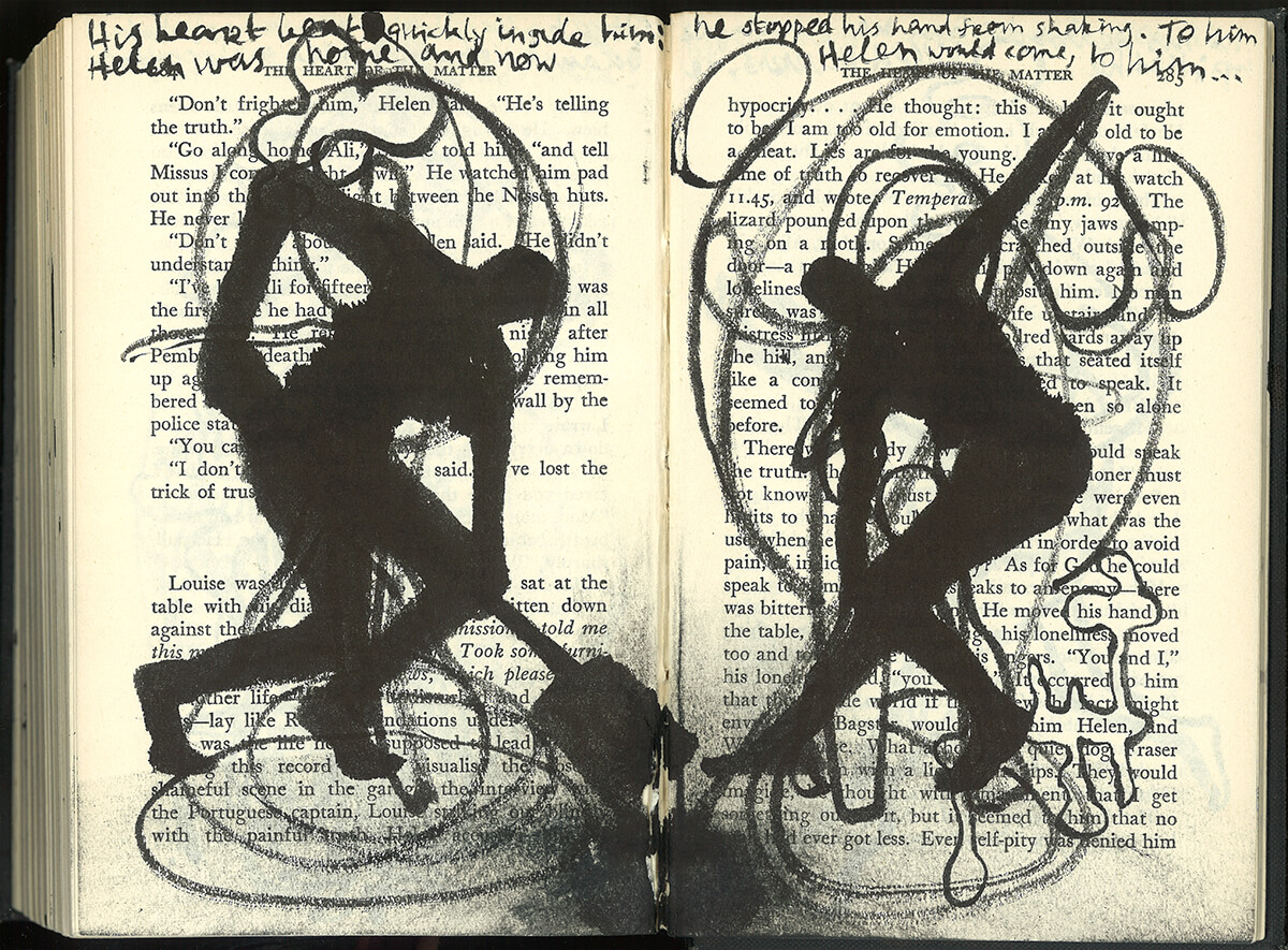 The Heart. page 284+285 of 334 pages, 17.7 x 23,7cm, ink on book, 2013