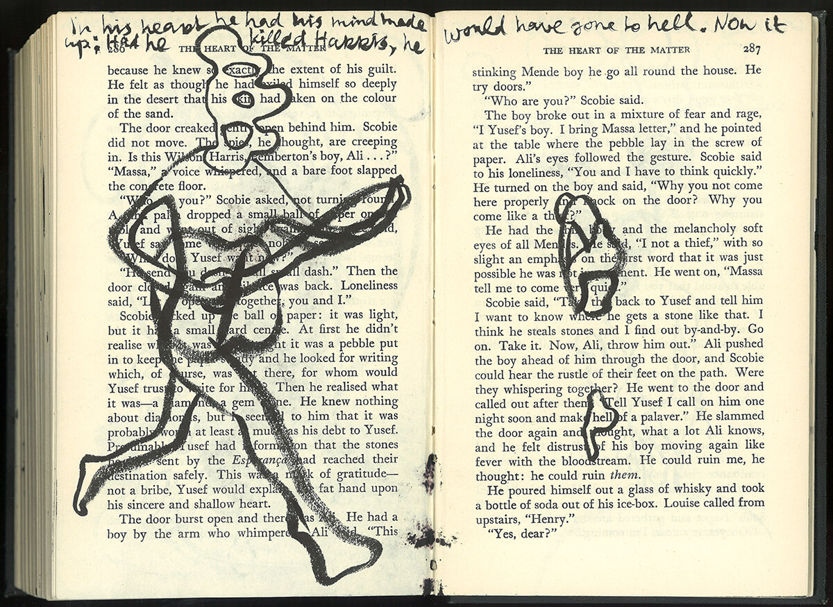 The Heart. page 286+287 of 334 pages, 17.7 x 23,7cm, ink on book, 2013