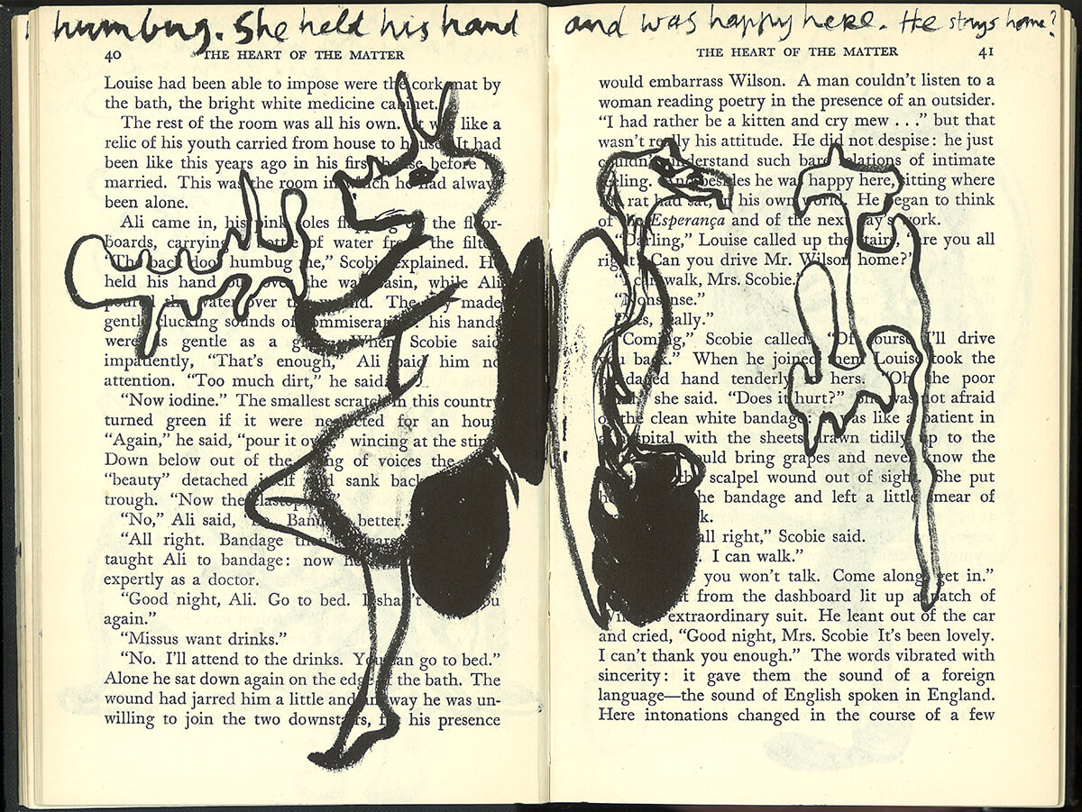 The Heart. page 40+41 of 334 pages, 17.7 x 23,7cm, ink on book, 2013