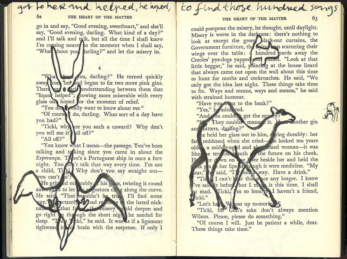 The Heart. page 62+63 of 334 pages, 17.7 x 23,7cm, ink on book, 2013