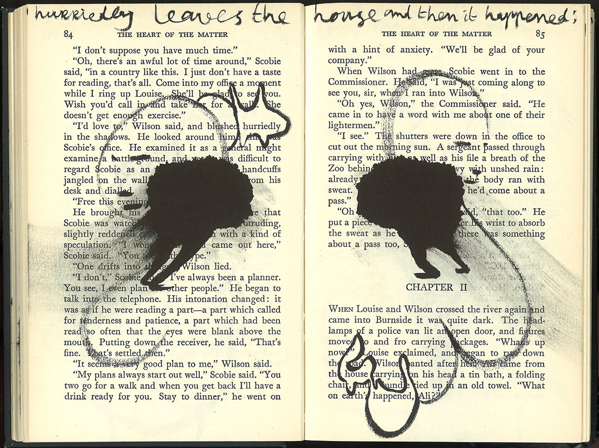 The Heart. page 84+85 of 334 pages, 17.7 x 23,7cm, ink on book, 2013