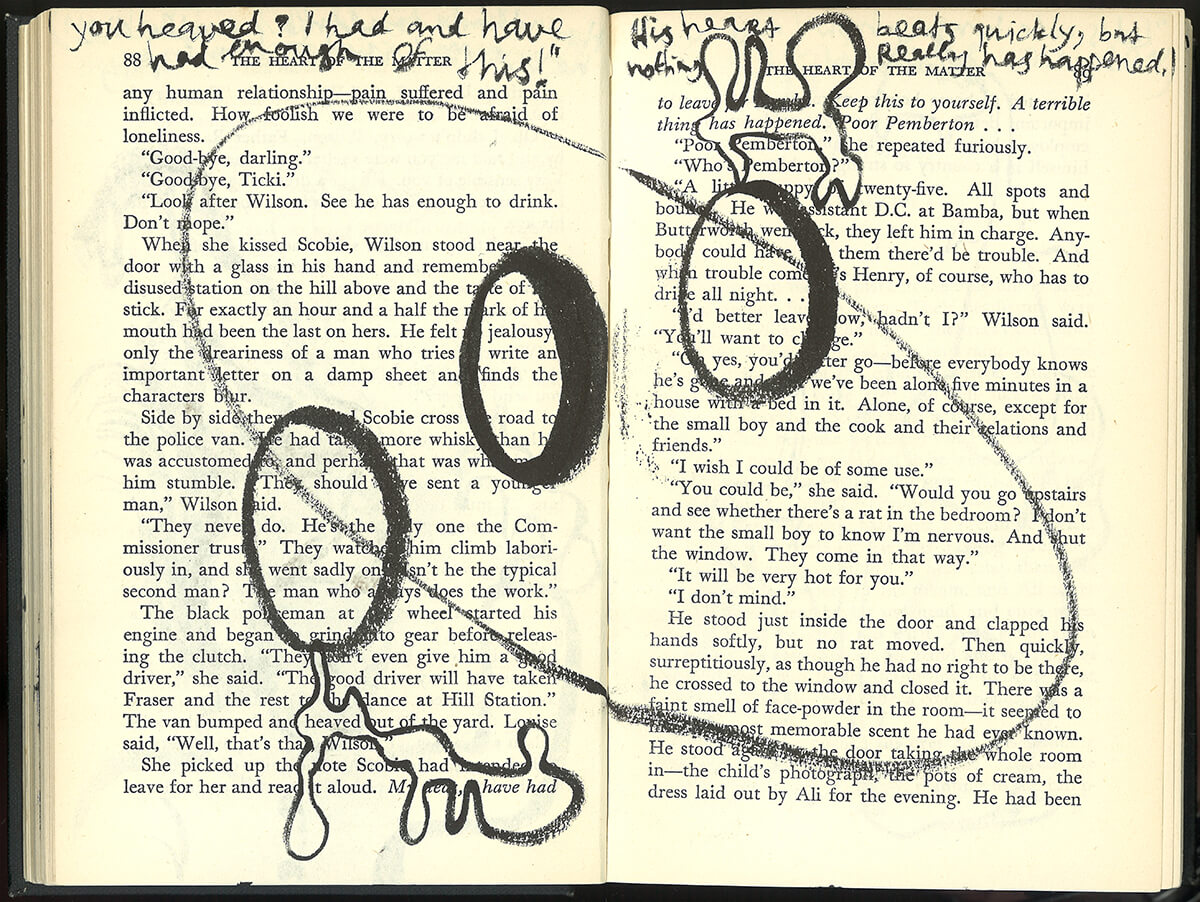 The Heart. page 88+89 of 334 pages, 17.7 x 23,7cm, ink on book, 2013