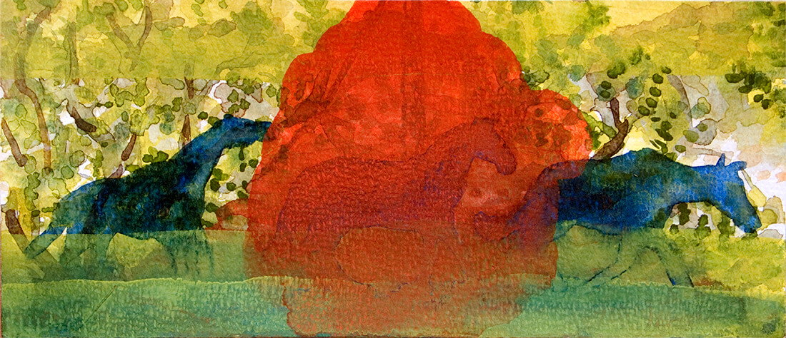 untitled (red spot horses), 10,3 x 24 cm, watercolour, 2013