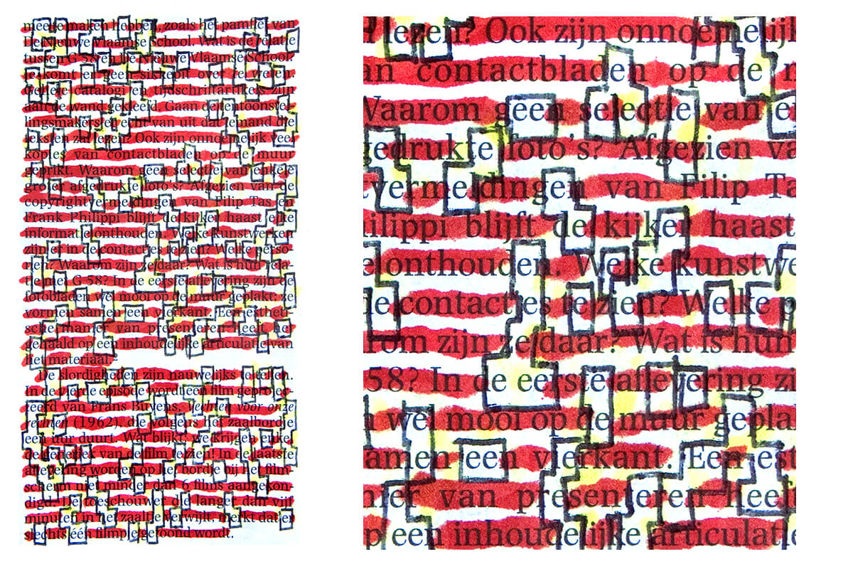 ee-e (with detail), 9 x 18 cm, ink on newspaper, 2014