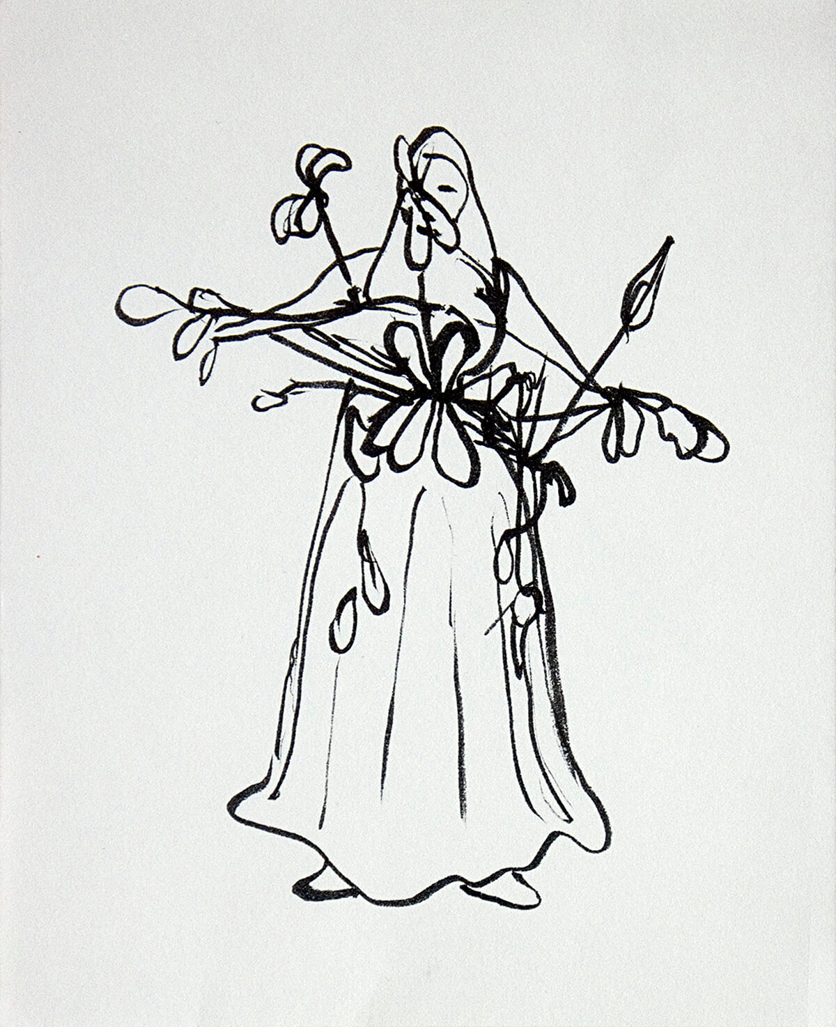 untitled (nun, plant), 14,5 x 12 cm, ink on paper, 2015