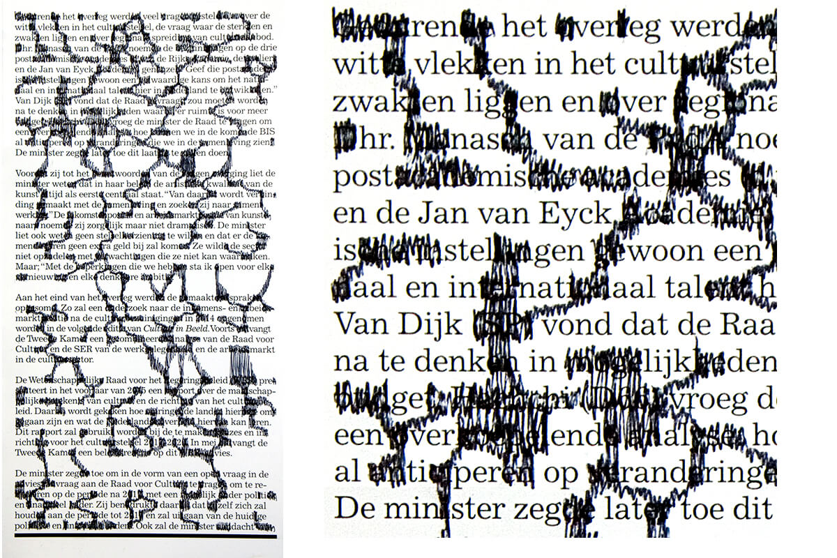 Ren (with detail), 20,8 x 10.7 cm, ink on newspaper, 2015