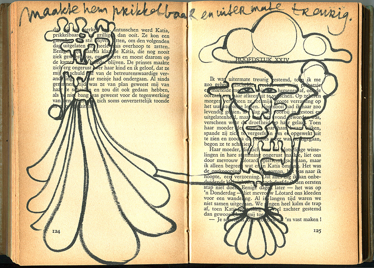 Netouchka, page 124+125 of 217 pages,19 x 25 cm, ink on book, 2016