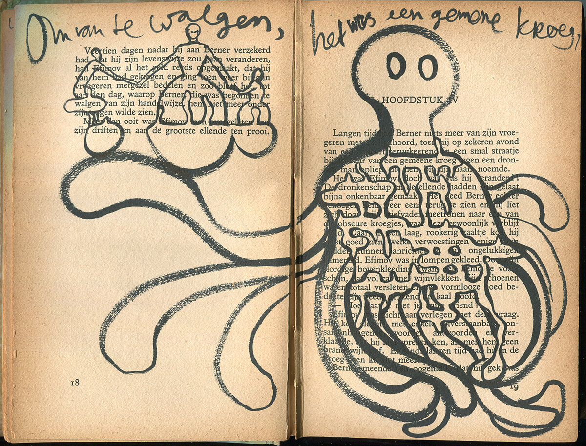 Netouchka, page 18+19 of 217 pages,19 x 25 cm, ink on book, 2016