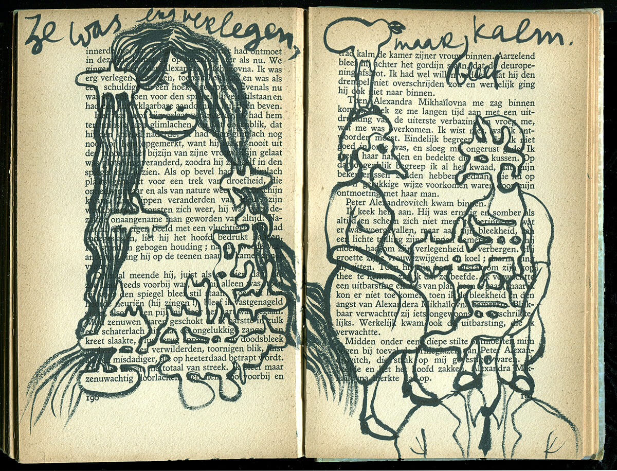 Netouchka, page 190+191 of 217 pages,19 x 25 cm, ink on book, 2016