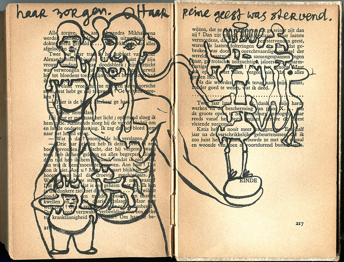 Netouchka, page 216+217 of 217 pages,19 x 25 cm, ink on book, 2016