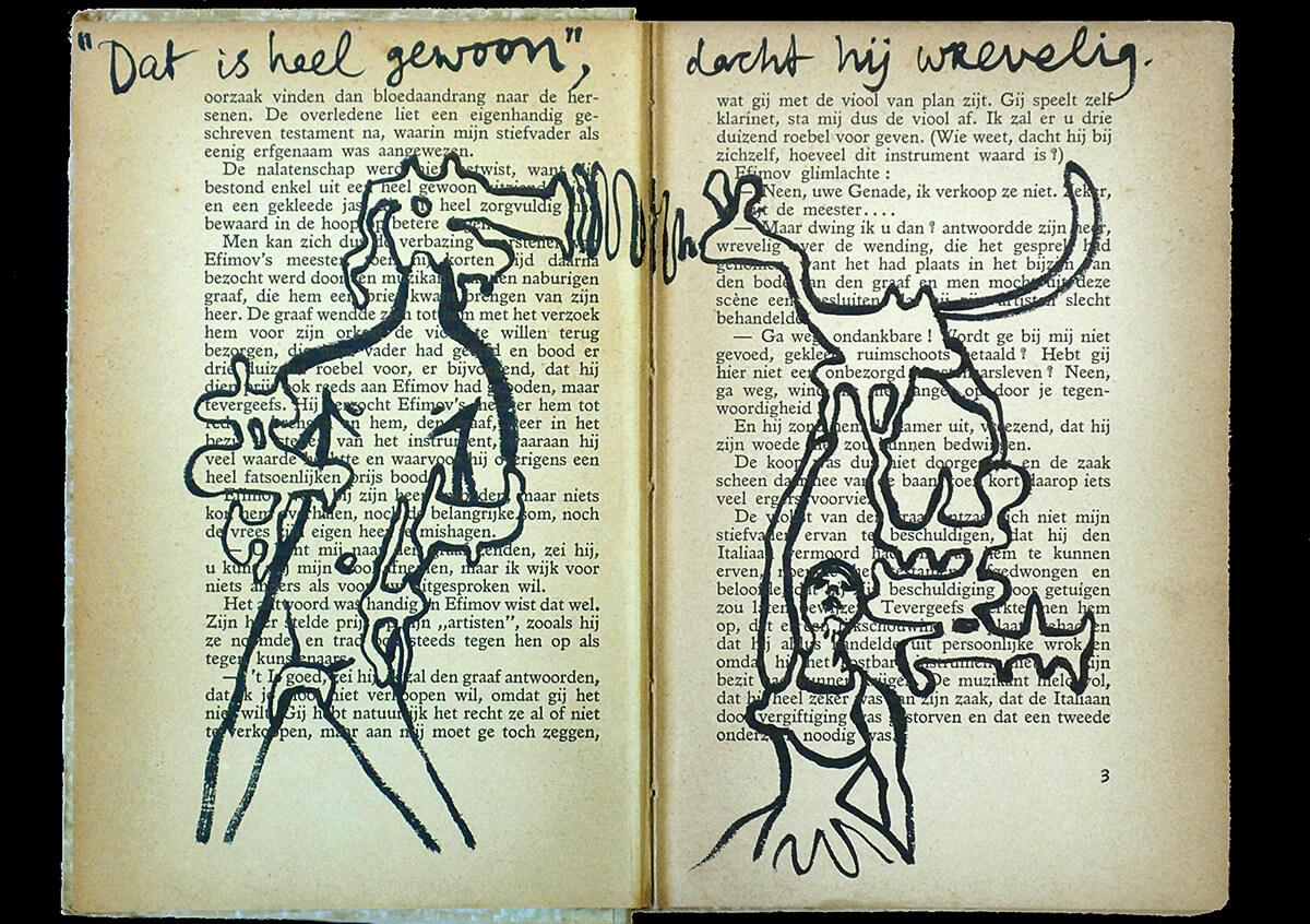 Netouchka, page 2+3 of 217 pages,19 x 25 cm, ink on book, 2016