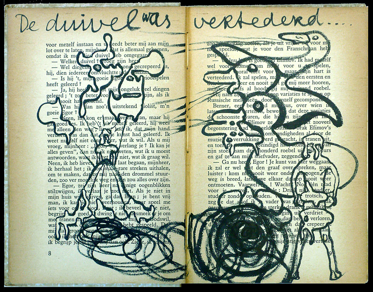 Netouchka, page 8+9 of 217 pages,19 x 25 cm, ink on book, 2016