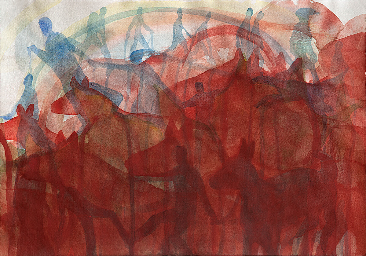 untitled (moving people and animals), 29 x 42 cm, watercolour, 2016