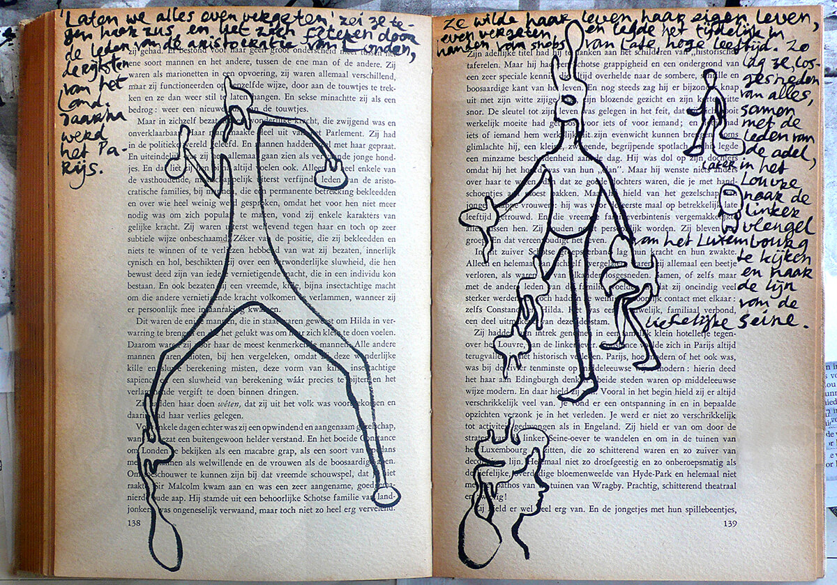 Lady Chatterly, page 138 + 139 of 266 pages, 22.5 x 31 cm, ink on book, 2017