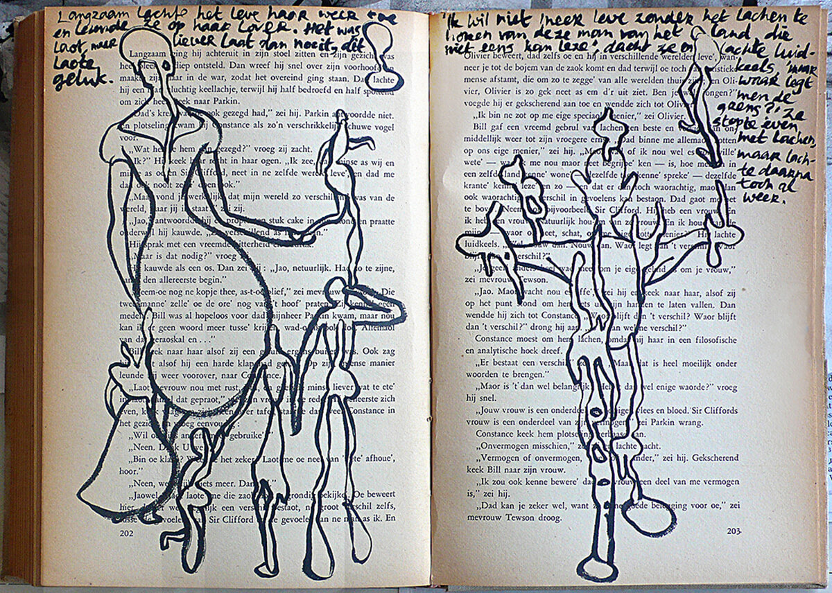 Lady Chatterly, page 202 + 203 of 266 pages, 22.5 x 31 cm, ink on book, 2017