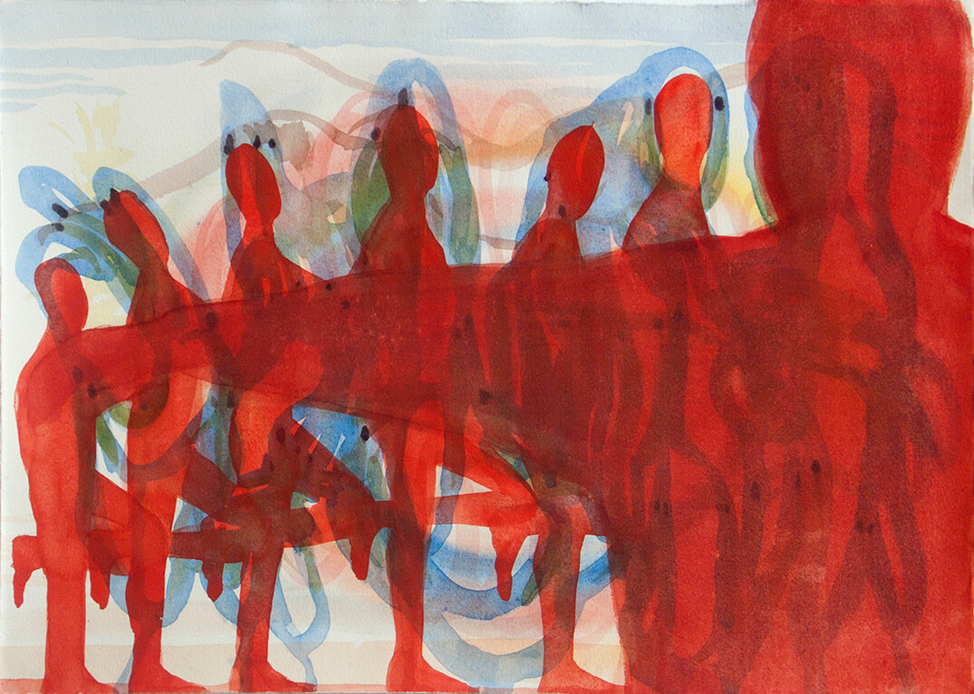 untitled (red walkers), 32,5 x 45,5, watercolour, 2017
