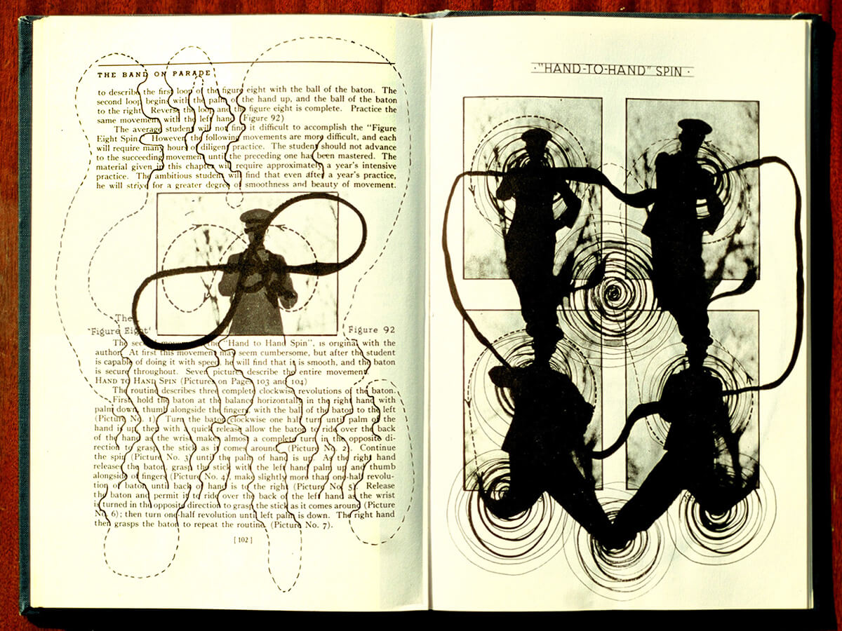 The Band on Parade, page 102+103 van 115 pages, 29 x 21 cm, ink on book, 2004